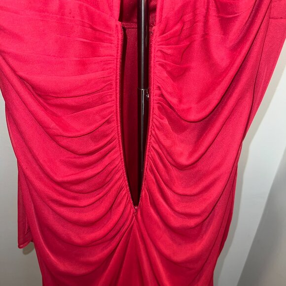 David’s Bridal Red Midi Halter Mesh High Neck Formal Dress - Picture 5 of 8